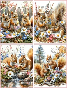 8 Squirrels Flowers Shabby Chic glossy blank fold out Note Card envelopes - Picture 1 of 4