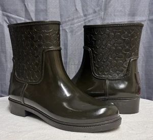 Botas de lluvia Coach Signature C de goma para mujer negras oliva oscuro talla 8 - Imagen 1 de 12