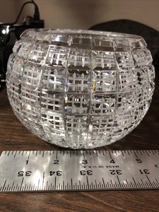 Ofnah Hand Cut Crystal 5” Mirrorball Checkered Rose Bowl Vase ~ Made in Poland - Picture 1 of 6