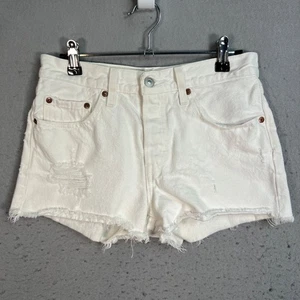 Levis White 501 Distressed Denim Shorts Womens Size 26 - Picture 1 of 10