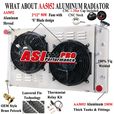 4 Row Radiator+Shroud Fan Fits 1968-1977 Chevy Caprice Chevelle Foto 1 de 4