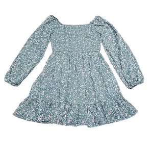 Art Class Girls Smocked Bodice Chiffon Printed Dress Large Size 10/12 Teal Green - Picture 1 of 10