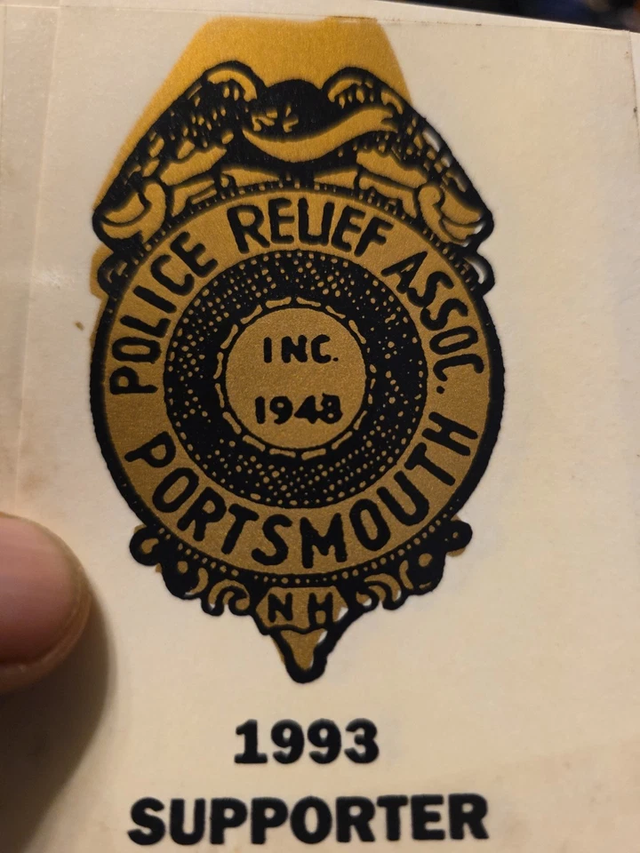 Vintage Portsmouth N.H. Police Relief Assoc. Supporter Window Decal  - Image 1 of 4