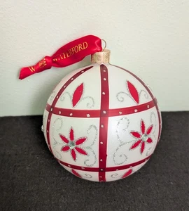 Waterford Christmas Holiday Heirlooms White & Red Ball w/Swarovski Crystals, Ø4" - Picture 1 of 5