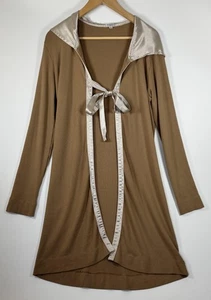 PJ Harlow Cardigan Womens Small Brown Satin Hooded Robe Duster Tie USA Modal - Picture 1 of 14