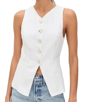 Top de lino Reformation Aspen para mujer talla 6 - chaleco blanco con botones - excelente Foto 1 de 4