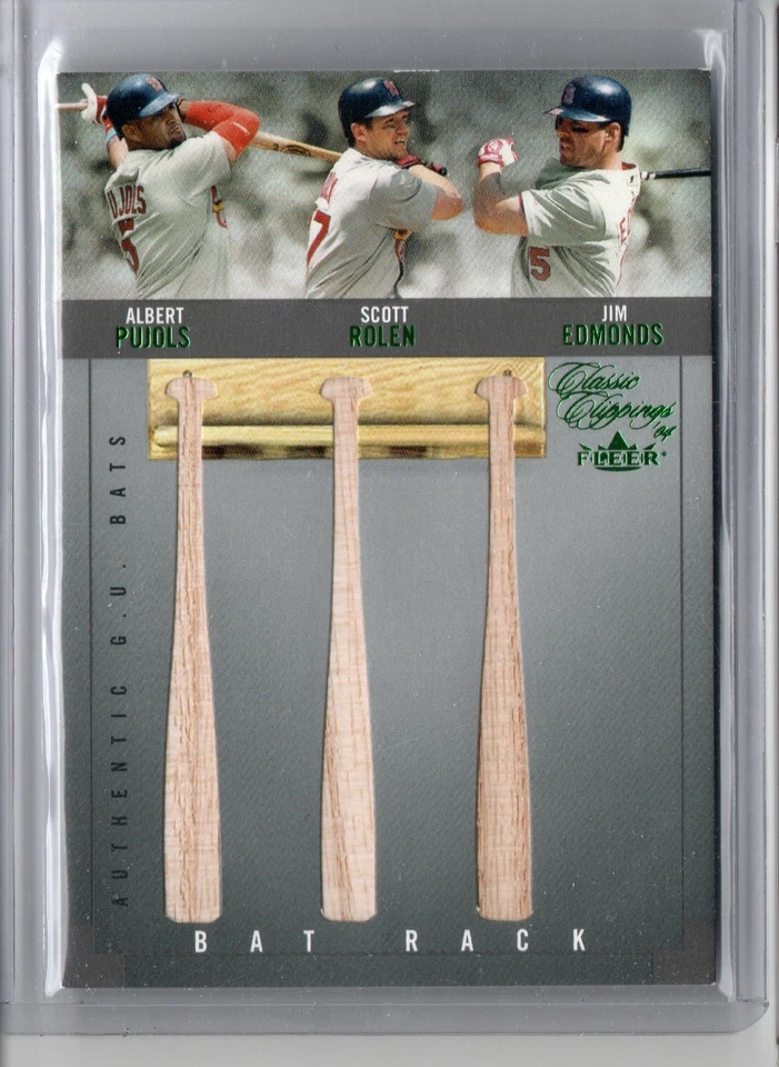 2004 Fleer Albert Pujols Scott Rolen Jim Edmonds 球棒遗物圣路易斯红雀队 — 第 1/2 张图片