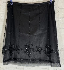 Falda De Colección Años 90 Ann Taylor Malla Negra Cuentas Línea A 8 Hadas Grunge Cabaña Fluida - Imagen 1 de 8