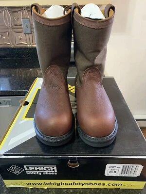 8 1/2 m LEHIGHT Puntera de Acero Pull Up Cuero Motocicleta o Botas de Trabajo Marrón 11” Nuevo en Caja Foto 1 de 4