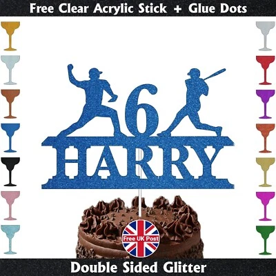 Personalised Baseball Cake Topper Sports Lover Birthday Glitter Party Decor - Image 1 of 4