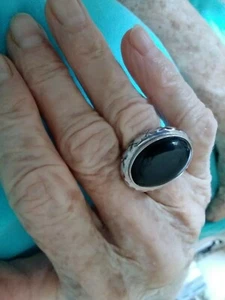 VINTAGE EAST TO WEST GERAHMTER CABOCHON SCHWARZER ONYX RING IN STERLINGSILBER 8 -8,5 - Bild 1 von 10