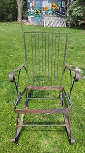Vintage Wrought Iron Outdoor Patio/Porch Rocker Rocking Arm Chair - Picture 1 of 13