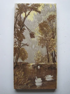 ANTIQUE VICTORIAN 12" x 6" PRINT & TINT LANDSCAPE TILE WITH SWANS ON STREAM - Picture 1 of 2