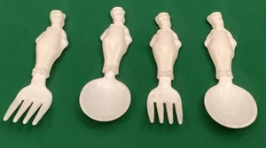 Set Of 4 Man/Boy Shaped White Plastic Spoons And Forks - Vintage - Picture 1 of 8