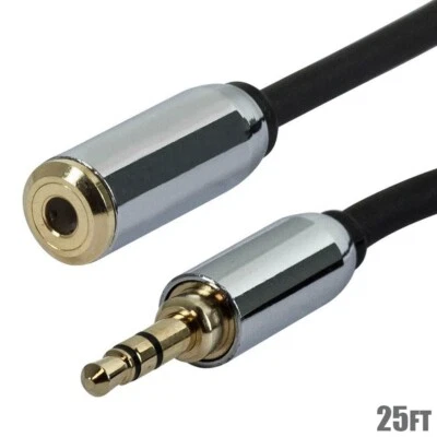 25FT 3.5mm 1/8" Male to Female M/F Stereo Audio Aux Cable Extension Cord Gold - Image 1 of 2