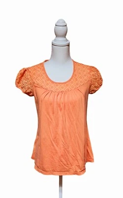 Motherhood Maternity Women's Orange Short Sleeve Pullover Top Eyelet Lace  - Image 1 of 4