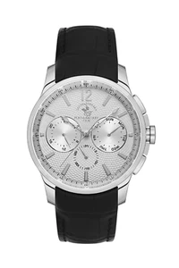 Santa Barbara Polo edle silber/schwarze Lederuhr für Herren - Bild 1 von 3