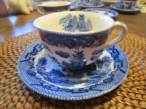 Antique Blue Willow Cup & Saucer , Japan pre- WWII - Picture 1 of 5