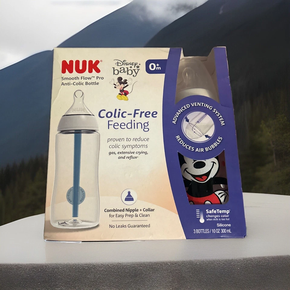 NUK Smooth Flow Mickey Mouse Anti-colic Bottle Disney Baby O M 3 Bottles 10oz