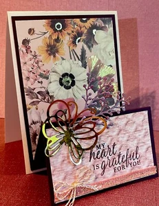 A4 Stampin Up! Handmade Greeting Card “My heart is Grateful” Gold Foil Butterfly - Picture 1 of 2
