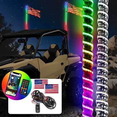 Plug-Play Whip Light Wire & Pair 3FT RGB COB Whip Lights For Polaris General RZR - Image 1 of 4