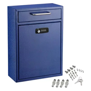 Blue Large Steel Wall Mounted Locking Mailbox With Key And Combination Lock - Picture 1 of 11