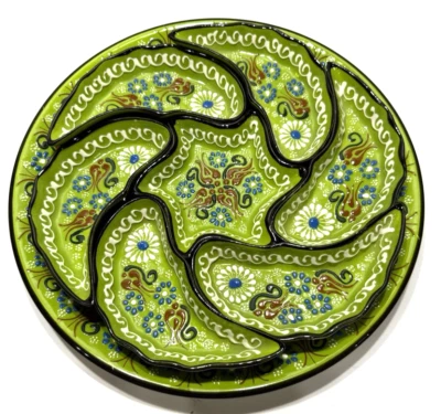 Hand painted 8 Piece Turkish Ceramic Breakfast / Tapas / Appetizer Service 13" - Image 1 of 4