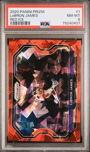 2020-21 Prizm Lebron James Red Cracked Ice Kobe Tribute Dunk #1! Graded PSA 8!