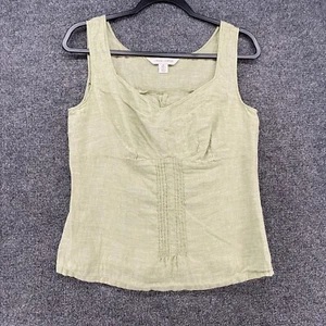 Casual Corner Top Womens 10 Linen Green Babydoll Sleeveless Cottagecore Beachy - Picture 1 of 9