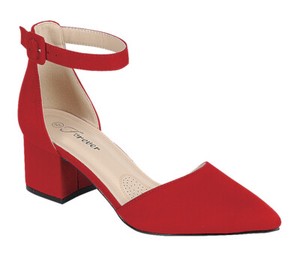 red block heels closed toe