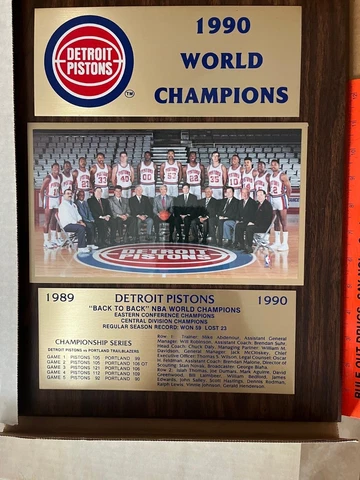 1990 NBA World Champion Detroit Pistons Wood Brass Plaque 🔥 Bad Boys New in Box Cover