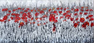 Quadro dipinto pop art paesaggio campo di papaveri cm 160x80 moderno tela pann - Imagen 1 de 8