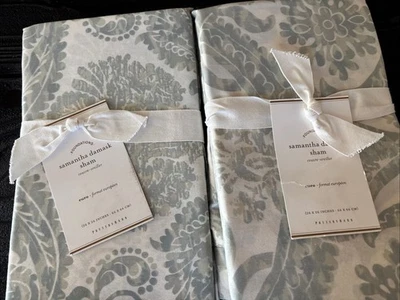 Juego de 2 Fundas Euro Pottery Barn Samantha Damasco Floral 26x26 Porcelana Azul Foto 1 de 4