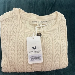 Hope & Henry, Organic Cotton, Cream, Girls Medium Cable Knit Cardigan NWT - Picture 1 of 4