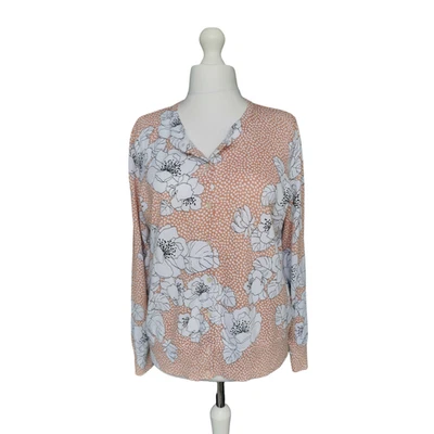 Lands End Cardigan Smooth Light  Knit  Floral 100% Cotton Size XL Light Brown - Image 1 of 4