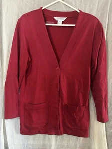 Lands End Knit Vintage Cardigan M (10-12) Red, Pockets, Removable Shoulder Pads - Picture 1 of 4