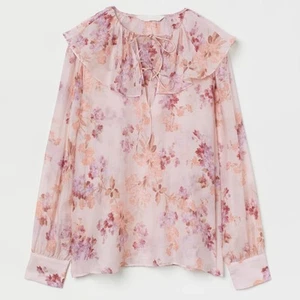 H&M Flounce Collared Blouse Womens Medium Floral Long Sleeve Casual Lightweight - Picture 1 of 15