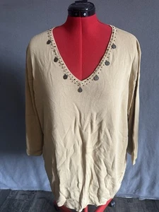 Neu mit Etikett Finity Damen 3X Stil 88-2010 sandfarben mit Perlen & Münzen Ausschnitt - Bild 1 von 14