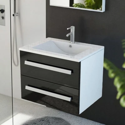 Badset Arosa schwarz Badmöbel Badezimmermöbel Waschtisch 60 cm Waschbecken Set - Bild 1 von 4