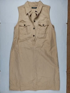 lauren by ralph lauren beige sleeveless linen cotton dress twill 6 medium tan - Picture 1 of 8