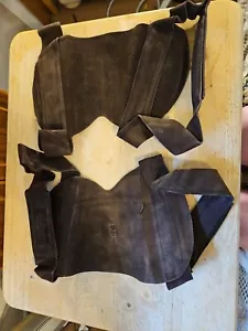 HALF CHAPS FOR HORSE RIDING LOOK NICE SUEDE DARK BROWN LEGGINGS SIZE LARGE NEW   - Picture 1 of 7