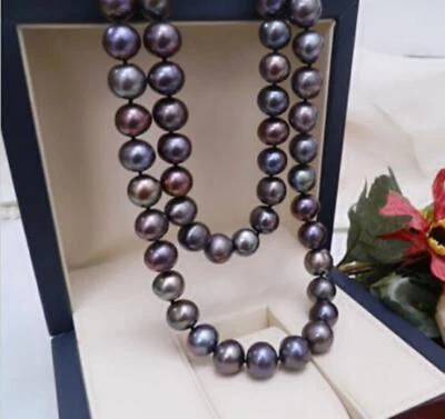 Real Natural 8-9mm Tahitian Black Pearl Round Beads Necklaces 14-100inches - Image 1 of 3