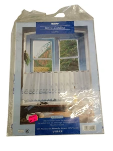 Tchibo Batist Küchengardine 48x175cm weiß blau dekorative Halb Gardine bestickt - Bild 1 von 5