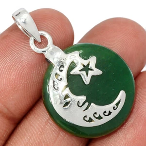 Crescent Moon & Star - Natural Green Aventurine 925 Silver Pendant CP54395 - Picture 1 of 1