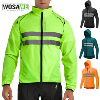 WOSAWE Men Cycling Reflective Hooded Jacket Lightweight Sport Hiking Riding Coat - Image 1 of 4