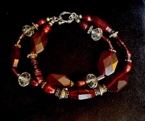 Burgunder Perlen Glas Armband 925 Sterling Silber Perlen - Bild 1 von 4
