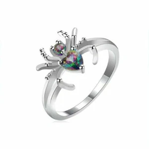 Fashion Mystic Topaz 925 Silver spider Rings for Women Party Jewelry Size 6-10
