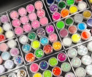 Paquete de 12 piezas de polvo brillante para arte en uñas gel UV acrílico lentejuelas puntas de decoración - Imagen 1 de 14