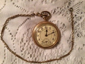 E. HOWARD GOLD COLOR LEVER SET POCKET WATCH WITH GOLD COLOR CHAIN - Picture 1 of 5