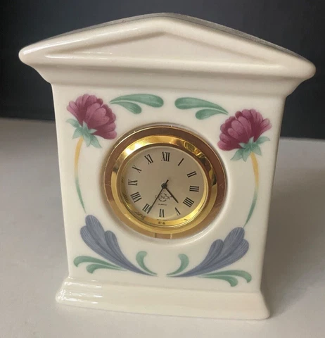 Lenox China Quartz Clock Floral Rose Pattern 4 inch EUC Works USA Cover